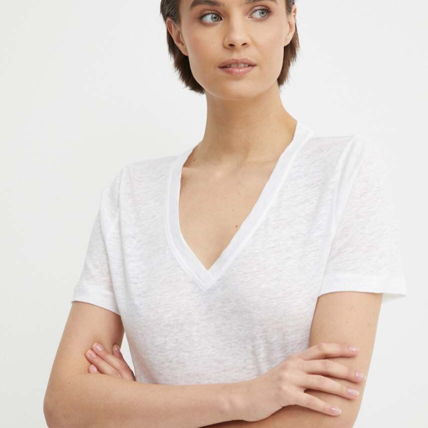 CALVIN KLEIN - LINEN BLEND V NECK TOP
