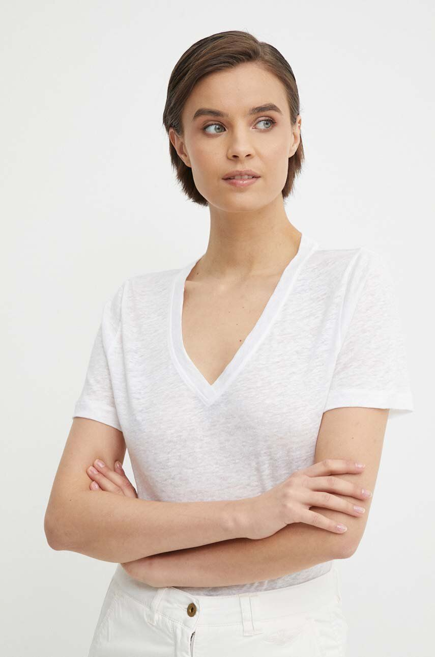 CALVIN KLEIN - LINEN BLEND V NECK TOP