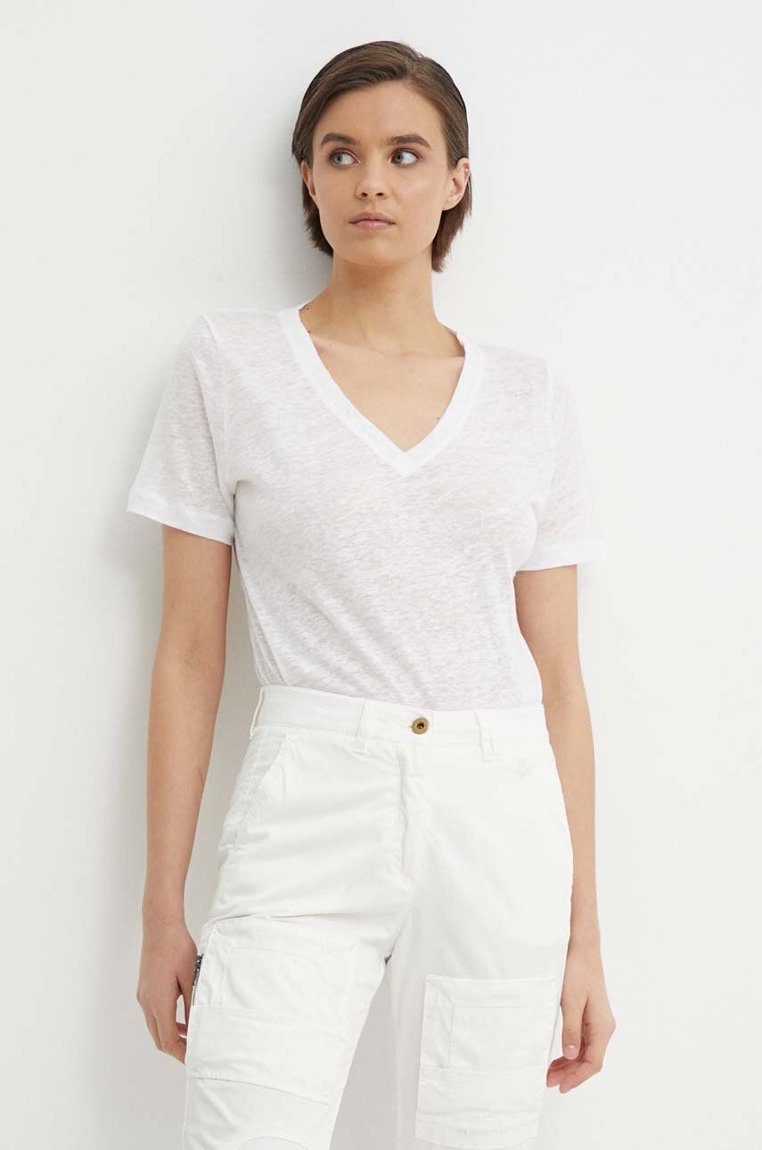 CALVIN KLEIN - LINEN BLEND V NECK TOP - Image 4